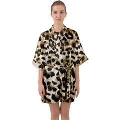 Leopard-print 2 Half Sleeve Satin Kimono  by skindeep