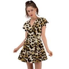 Leopard-print 2 Flutter Sleeve Wrap Dress