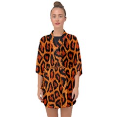 Leopard-print 3 Half Sleeve Chiffon Kimono by skindeep