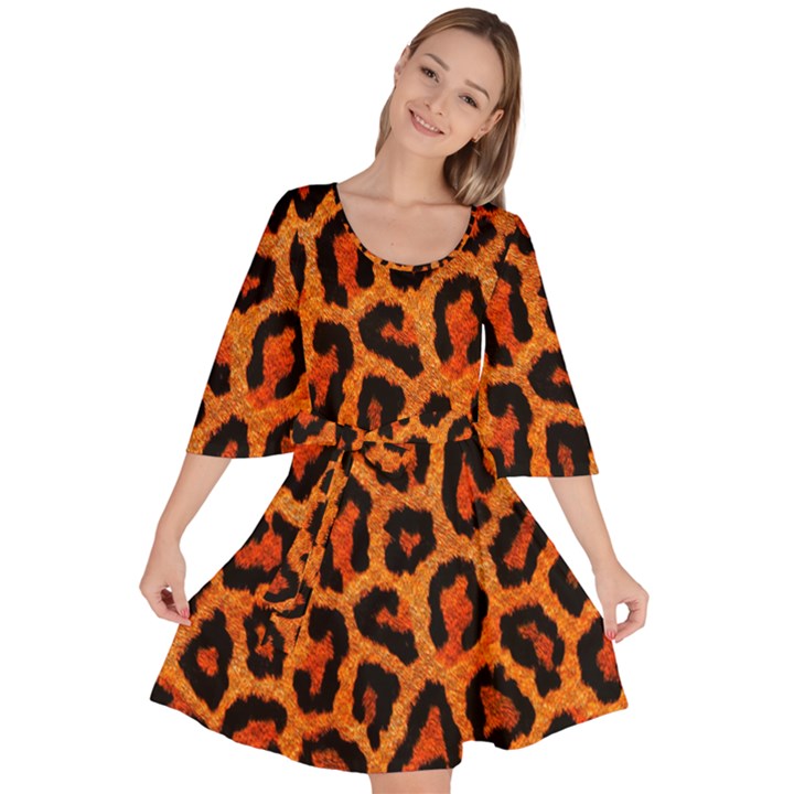 Leopard-print 3 Velour Kimono Dress