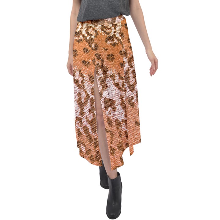 Leopard-knitted Velour Split Maxi Skirt