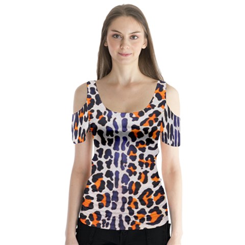 Fur-leopard 5 Butterfly Sleeve Cutout Tee  by skindeep