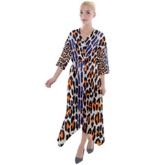 Fur-leopard 5 Quarter Sleeve Wrap Front Maxi Dress by skindeep