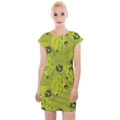 Folk Flowers Pattern  Cap Sleeve Bodycon Dress by Eskimos