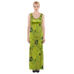 Folk Flowers Pattern  Thigh Split Maxi Dress