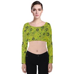 Folk Flowers Pattern  Velvet Long Sleeve Crop Top by Eskimos