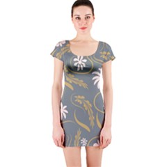 Folk Flowers Pattern  Short Sleeve Bodycon Dress by Eskimos