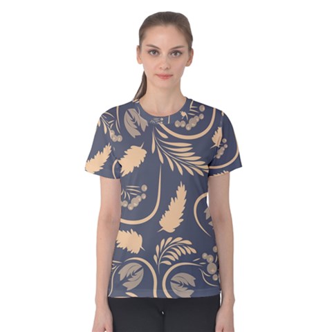 Folk Flowers Pattern  Women s Cotton Tee by Eskimos