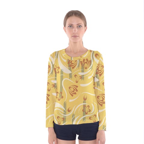 Folk Flowers Pattern  Women s Long Sleeve Tee by Eskimos