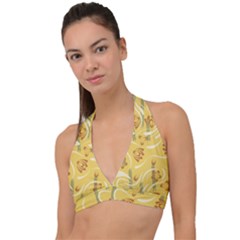 Folk Flowers Pattern  Halter Plunge Bikini Top by Eskimos