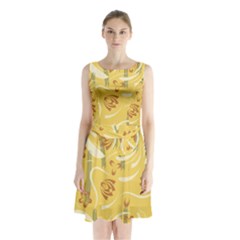 Folk Flowers Pattern  Sleeveless Waist Tie Chiffon Dress by Eskimos