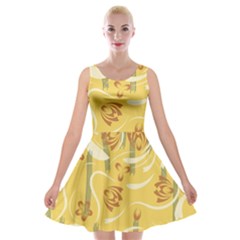 Folk Flowers Pattern  Velvet Skater Dress by Eskimos