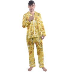 Folk Flowers Pattern  Men s Long Sleeve Satin Pajamas Set by Eskimos