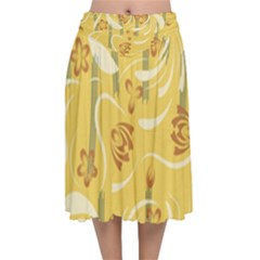 Folk Flowers Pattern  Velvet Flared Midi Skirt by Eskimos