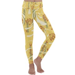 Folk Flowers Pattern  Kids  Lightweight Velour Classic Yoga Leggings by Eskimos