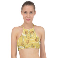 Folk Flowers Pattern  Racer Front Bikini Top by Eskimos