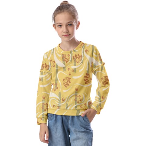 Folk Flowers Pattern  Kids  Long Sleeve Tee With Frill  by Eskimos