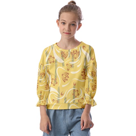 Folk Flowers Pattern  Kids  Cuff Sleeve Top by Eskimos