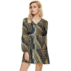 Leatherette Snake 2 Tiered Long Sleeve Mini Dress