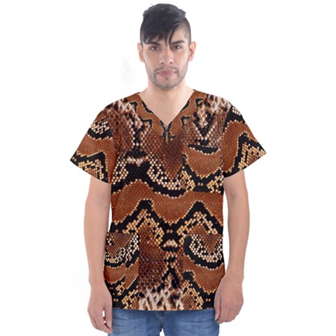 Leatherette Snake 3 Men s V-neck Scrub Top by skindeep