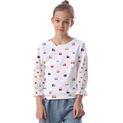 Cute Bright Little Cars Kids  Cuff Sleeve Top