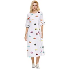 Cute Bright Little Cars Double Cuff Midi Dress by SychEva