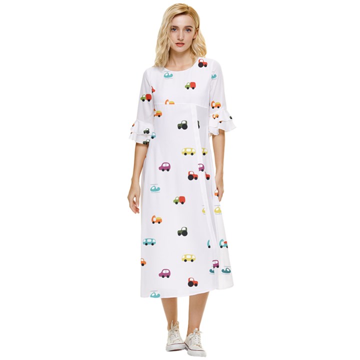 Cute Bright Little Cars Double Cuff Midi Dress