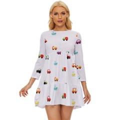 Cute Bright Little Cars Long Sleeve Babydoll Dress