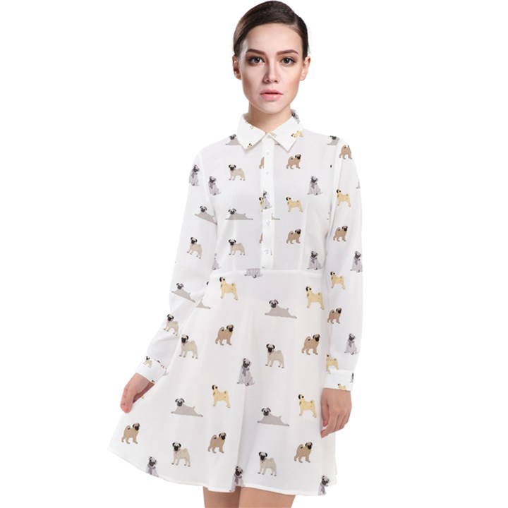 Funny Pugs Long Sleeve Chiffon Shirt Dress