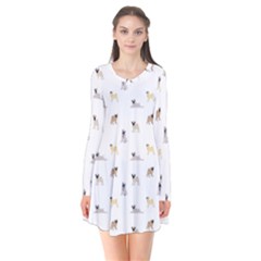 Funny Pugs Long Sleeve V-neck Flare Dress