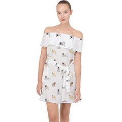 Funny Pugs Off Shoulder Chiffon Dress by SychEva