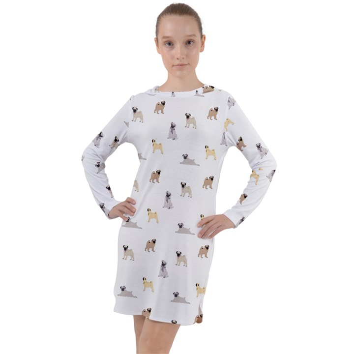 Funny Pugs Long Sleeve Hoodie Dress