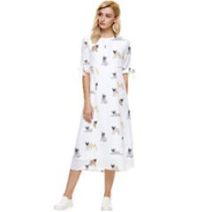 Funny Pugs Bow Sleeve Chiffon Midi Dress