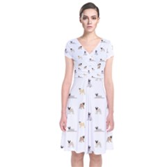 Funny Pugs Short Sleeve Front Wrap Dress by SychEva