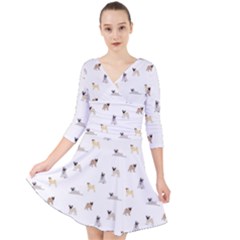 Funny Pugs Quarter Sleeve Front Wrap Dress by SychEva