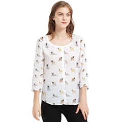 Funny Pugs Chiffon Quarter Sleeve Blouse by SychEva