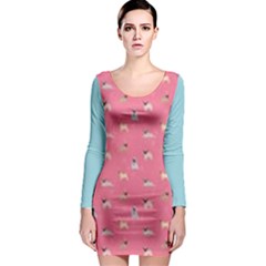 Funny Pugs  Cute Pets Long Sleeve Bodycon Dress by SychEva