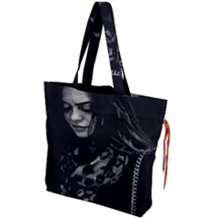 Beauty Woman Black And White Photo Illustration Drawstring Tote Bag by dflcprintsclothing