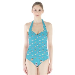 Funny Pugs Halter Swimsuit by SychEva