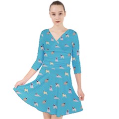 Funny Pugs Quarter Sleeve Front Wrap Dress by SychEva