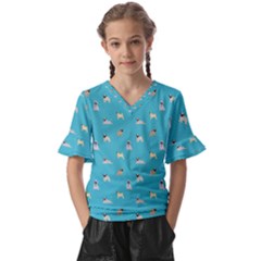 Funny Pugs Kids  V-neck Horn Sleeve Blouse