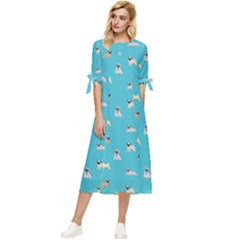 Funny Pugs Bow Sleeve Chiffon Midi Dress by SychEva