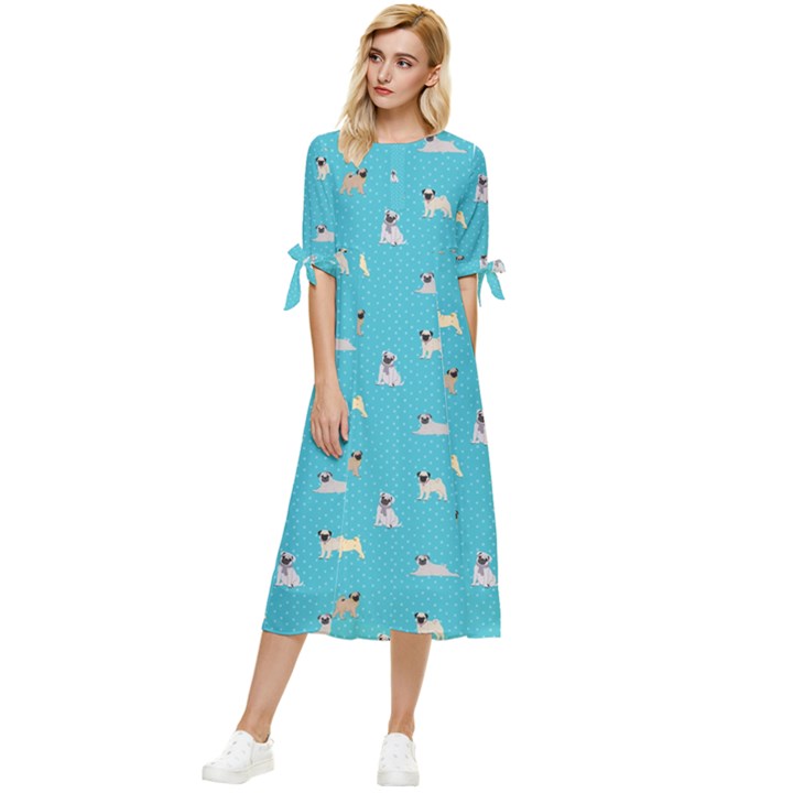 Funny Pugs Bow Sleeve Chiffon Midi Dress