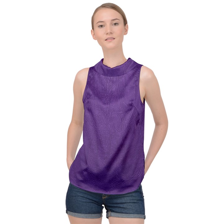 Leather Smooth 18-purple High Neck Satin Top