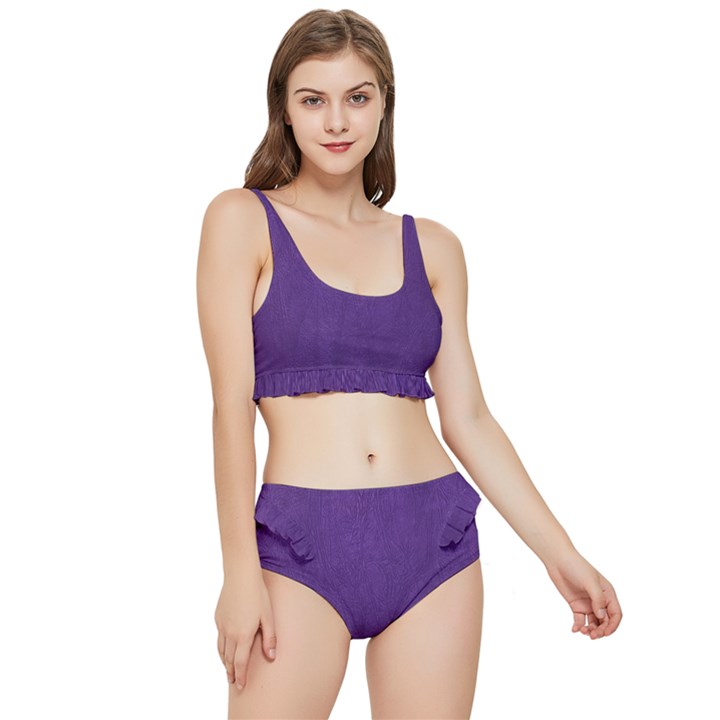 Leather Smooth 18-purple Frilly Bikini Set