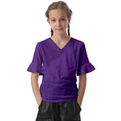 Leather Smooth 18-purple Kids  V-neck Horn Sleeve Blouse