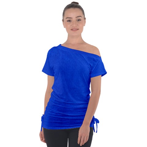 Leather Smooth 22 Blue Off Shoulder Tie-up Tee by skindeep