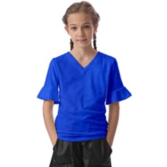 Leather Smooth 22 Blue Kids  V-neck Horn Sleeve Blouse