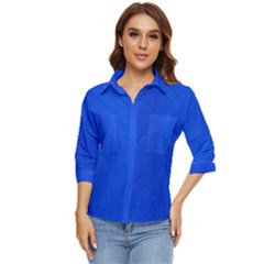 Leather Smooth 22 Blue Women s Quarter Sleeve Pocket Shirt