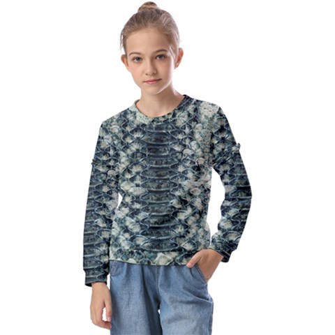 Snake Skin-29 Alt Kids  Long Sleeve Tee With Frill  by skindeep